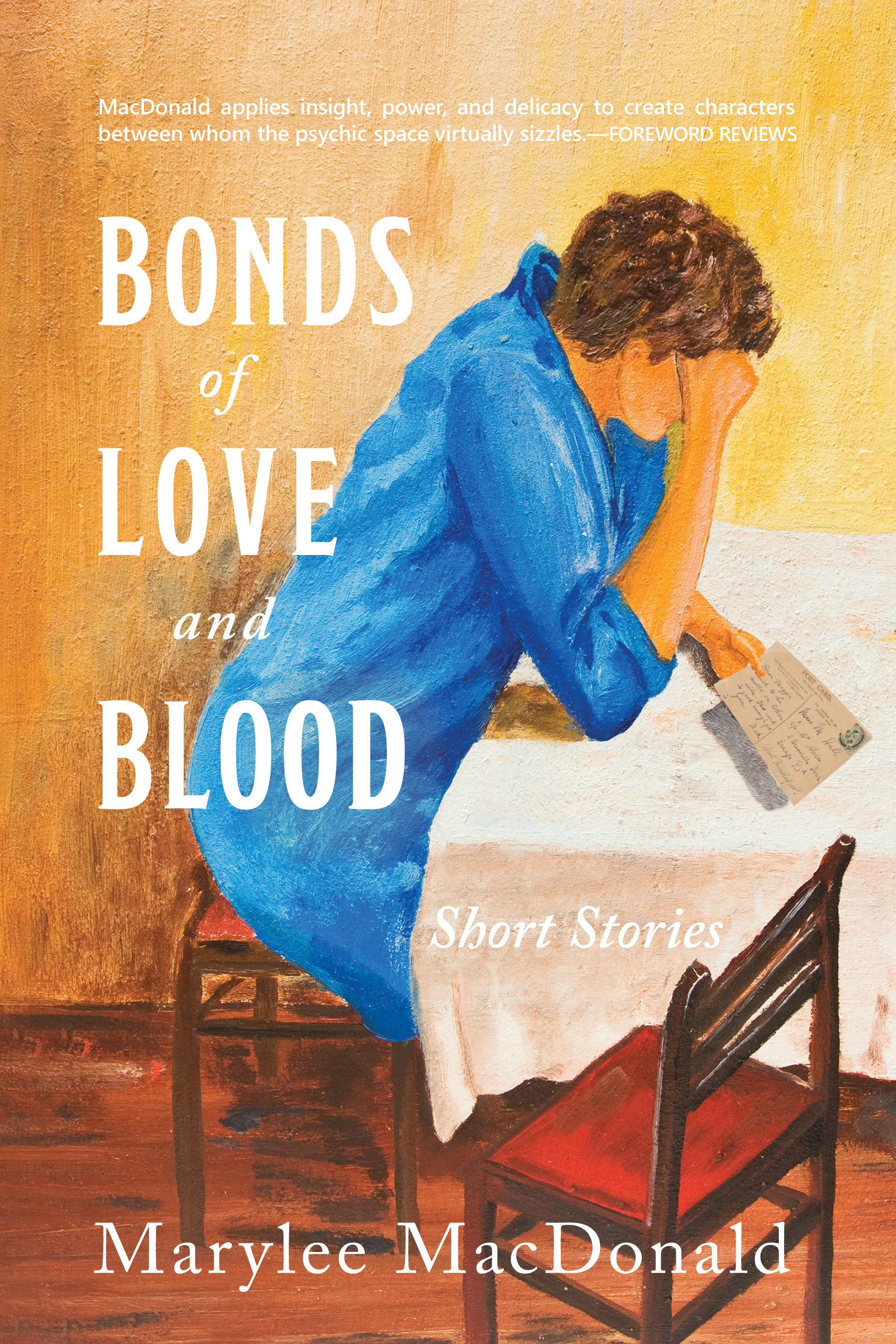 The cover of Bonds of Love and Blood by Marylee MacDonald. It's a picture of a traveler carrying a suitcase.